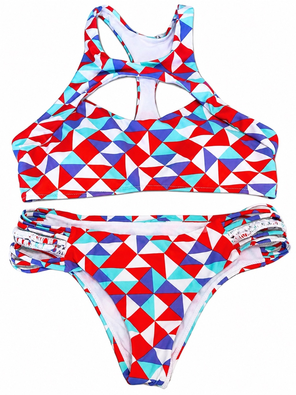 Raisins Women’s  Geometric Swim Bikini - Red/Turquoise/Purple